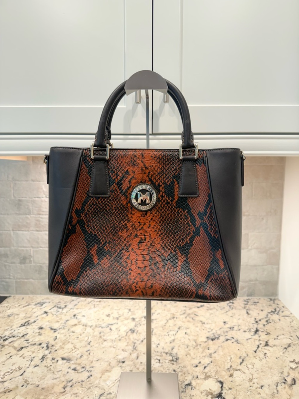 Metrocity NWOT Brown Leather Snake-Print Satchel